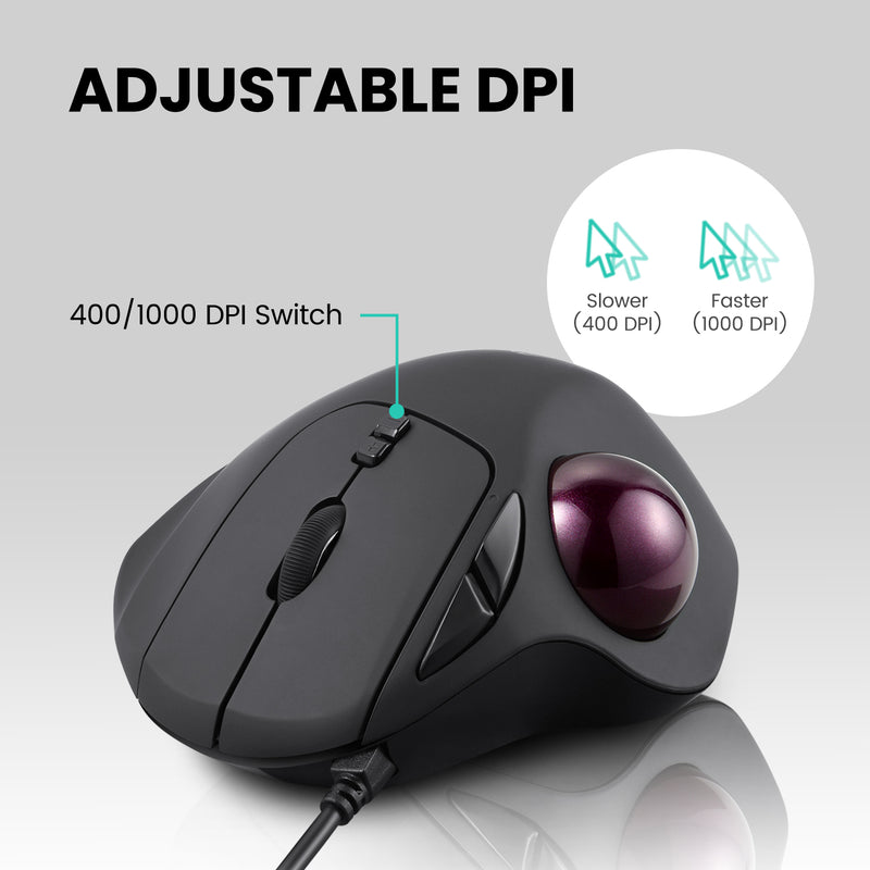 PERIMICE-517 - Wired Right-hand Ergonomic Trackball Quiet 7 Button Mouse 400/1000 DPI