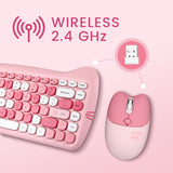 Perixx PERIDUO-715 Wireless Mini Keyboard and Mouse Set - Cute Cat-like Design - Pink Candy Colors - Portable Travel Bag - Type-C Adapter - US English