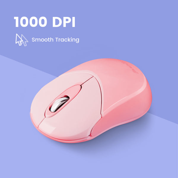 Perixx PERIMICE-802PK Wireless Bluetooth Mouse - Portable Design - Compatible with Windows, iOS, and Android PC, Laptop, Tablet, and Smartphone - Pink