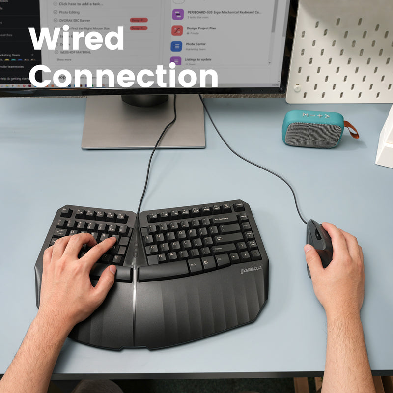 Perixx PERIDUO-413B US, Wired USB Ergonomic Compact Split Keyboard and Vertical Mouse