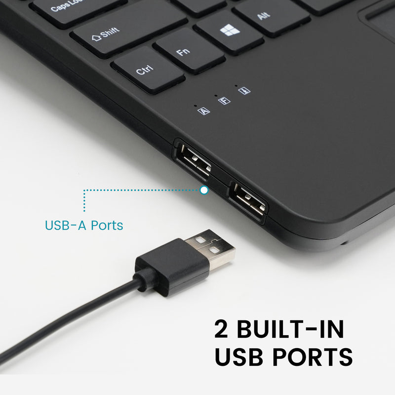 Perixx PERIBOARD-525 US, Wired Mini USB Keyboard with Touchpad - X Type Scissor Keys - 11.18x7.17x1.1 Inches - Build-in 2 USB Hubs - US English