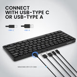 Perixx PERIBOARD-416 Wired Mini USB Keyboard with 4 Hubs - X Type Scissor Keys - Big Print Keys - Detachable USB-C/A Cable - US English