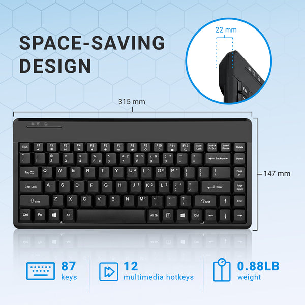 PERIBOARD-609 - Wireless Mini Keyboard 75% with 12 multimedia hotkeys and 0.88 lb weight. 31.5 x 14.7 x 2.2 cm.