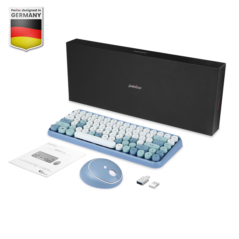 PERIDUO-713 BL - Wireless Vintage Blue Mini Combo (75% keyboard) with package and user manual.