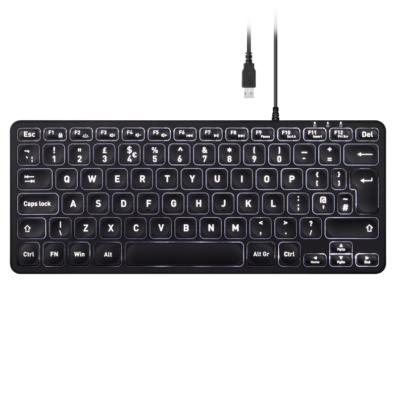 Perixx PERIBOARD-332 Wired Backlit USB Mini Keyboard with Scissor Keys and Large Letters