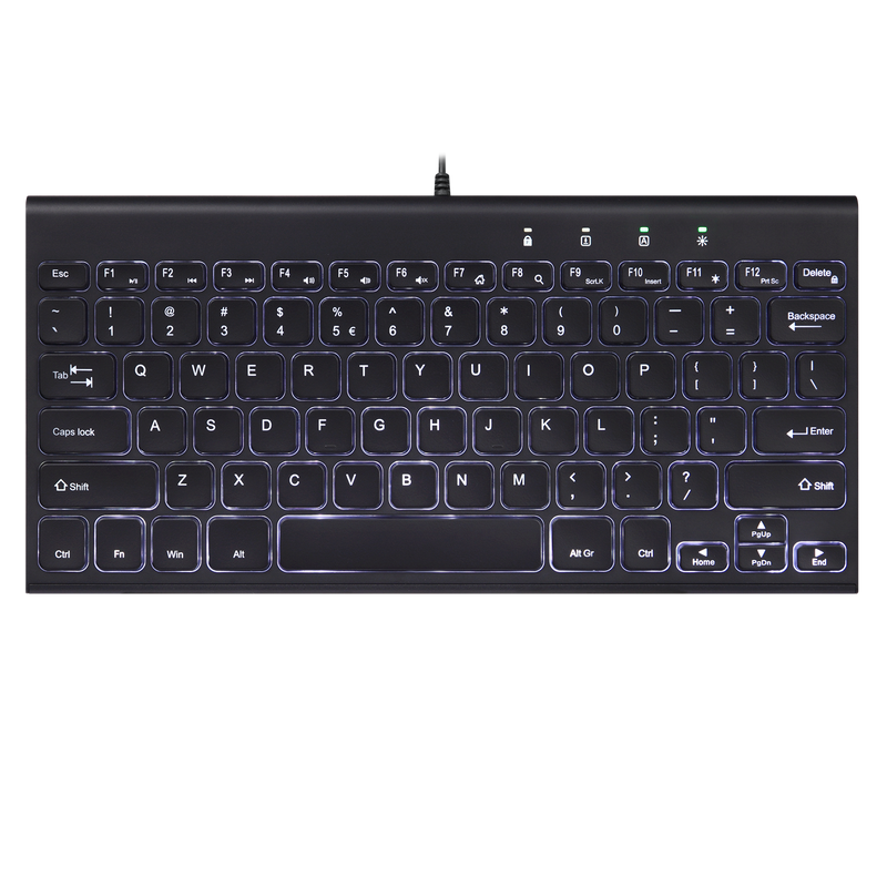 PERIBOARD-429 - Wired Low Profile Mini LED Backlit Keyboard with Multimedia Keys & Scissor Key Switches