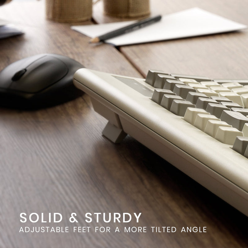 PERIBOARD-106 M - Wired Retro Vintage Grey/White Standard Keyboard with solid and sturdy adjustable feet for a more tilted angle.