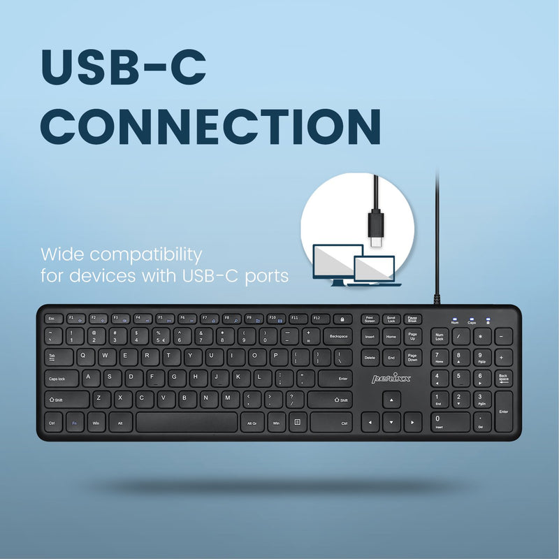 PERIBOARD-210 C - Standard USB-C Keyboard Scissor keys has wide compatibility for devices with USB-C ports.
