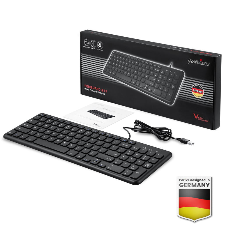 PERIBOARD-213 U - Wired Compact 90% Keyboard Scissor Keys with package and user manual.