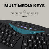 PERIBOARD-312 - Wired Backlit Ergonomic Keyboard with Large Print Letters, 2 extra USB ports and multimedia keys