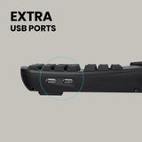 PERIBOARD-312 - Wired Backlit Ergonomic Keyboard with Large Print Letters and 2 extra USB ports.