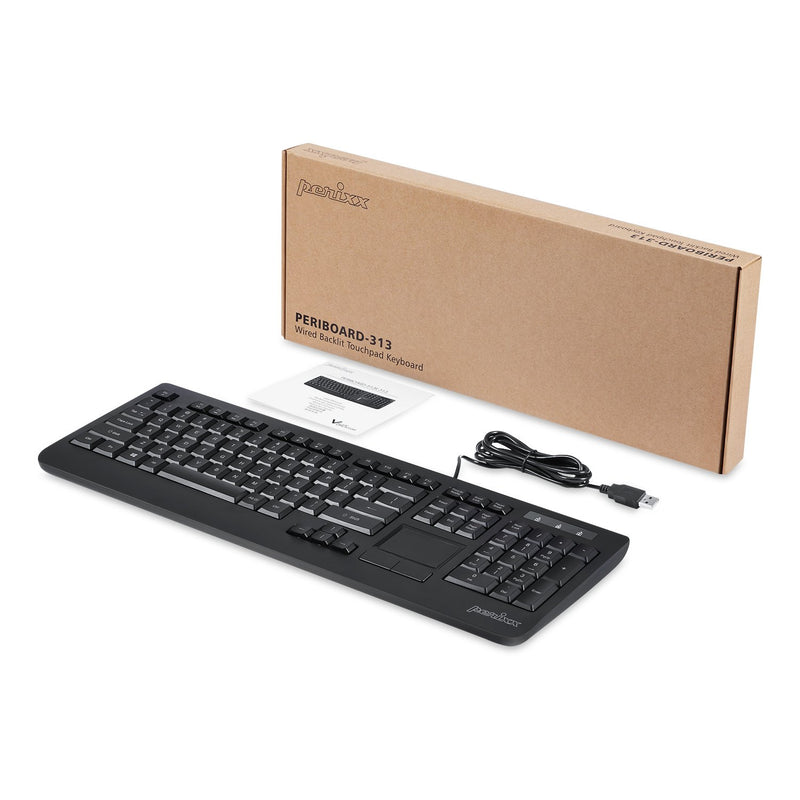 PERIBOARD-313 - Wired Backlit Touchpad Keyboard Extra USB Ports with sample package and user manual