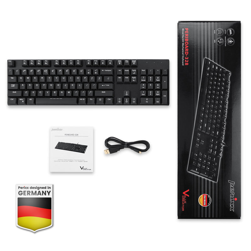 PERIBOARD-328 - Backlit Mechanical Standard Keyboard with package and user manual