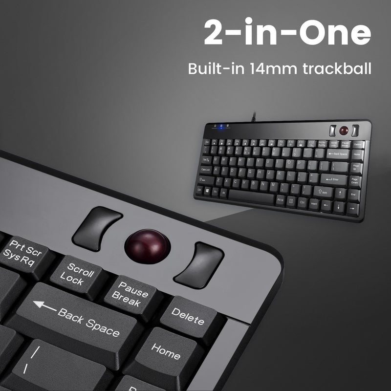 PERIBOARD-505 P - PS/2 75% Trackball Keyboard with built-in 14mm trackball.