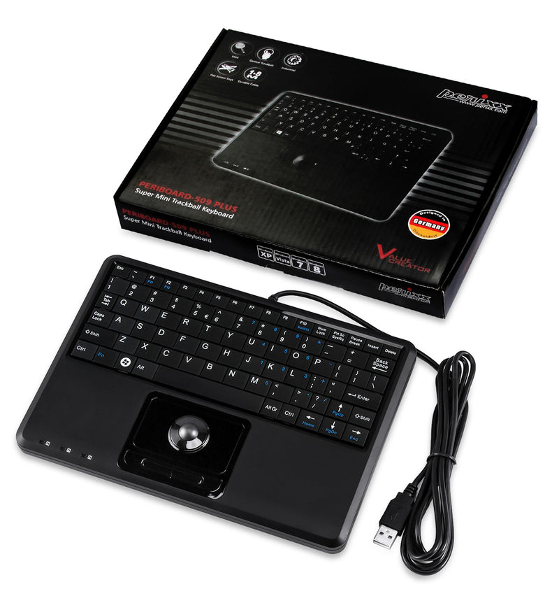 PERIBOARD-509 H PLUS - Wired Super-Mini 75% Trackball keyboard Quiet Keys extra USB Ports with package