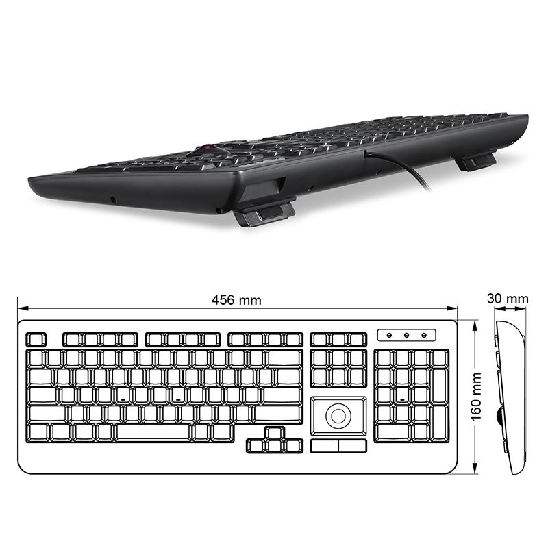 PERIBOARD-513 - Wired USB Backlit Fullsize Keyboard with Touchpad and Mouse  Function