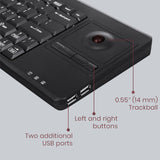 PERIBOARD-514 H PLUS - Wired Mini Trackball Keyboard 75% extra USB ports. Built-in 14mm trackball with left and right buttons (instead of numpad).
