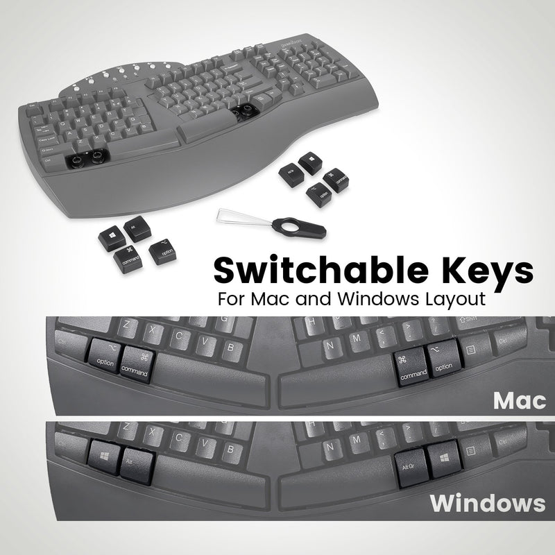 PERIBOARD-612 B - Wireless Ergonomic Keyboard 75% plus Bluetooth Connection with switchable keys for Mac and Windows layout.