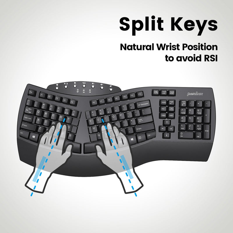 PERIBOARD-612 B - Wireless Ergonomic Keyboard 75% plus Bluetooth Connection in split key design. Natural wrist position to avoid RSI or to ease your wrist pain.