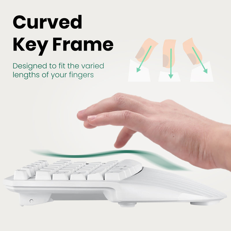 PERIBOARD-613 W - Wireless White Ergonomic Keyboard 75% plus Bluetooth Connection with curved key frame fits the varied lengths of your fingers.