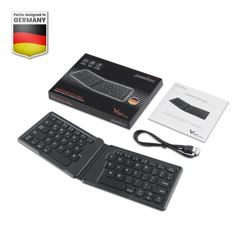 PERIBOARD-805 E - Portable Bluetooth 70% Ergonomic Keyboard : package, recharge cable, user manual.