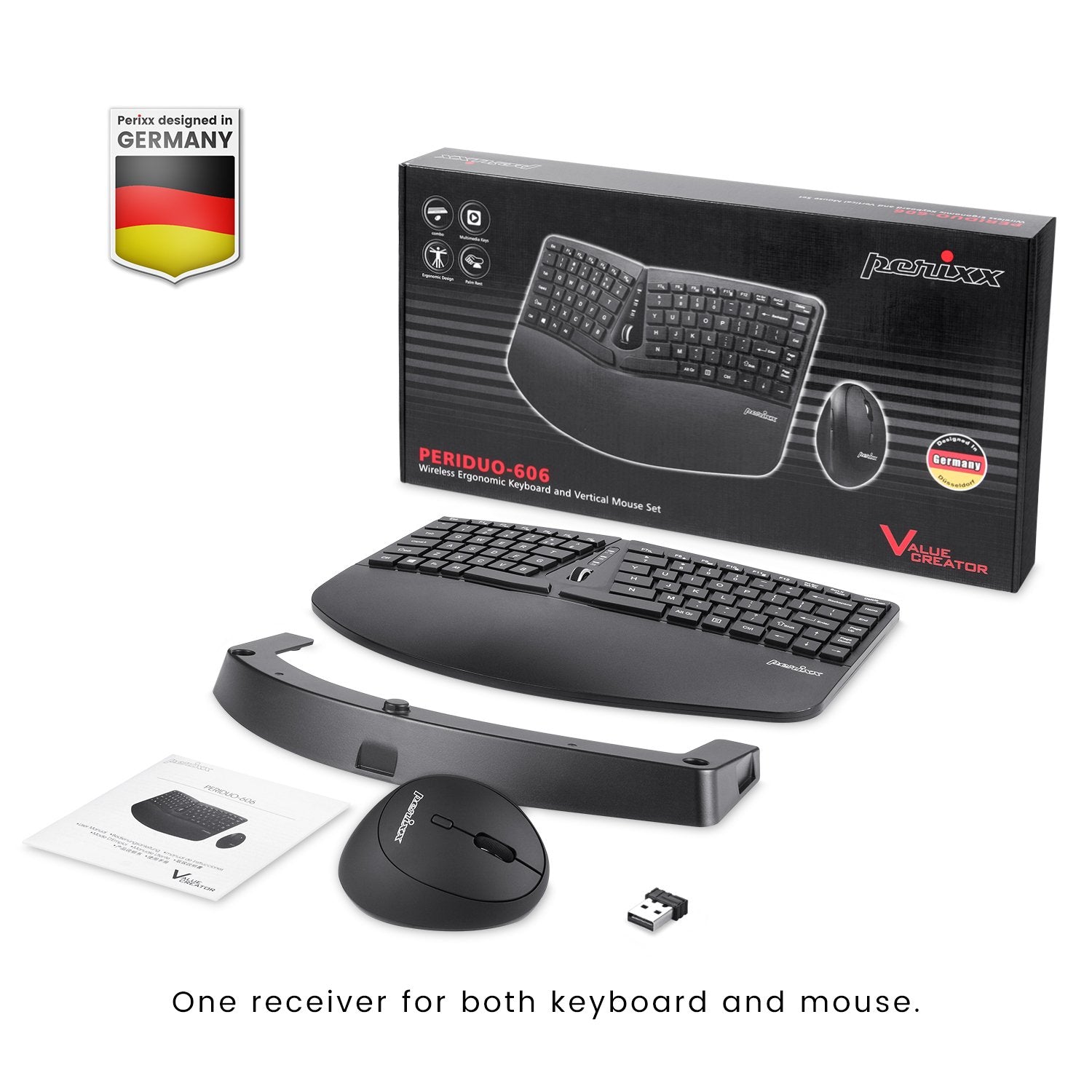 PERIDUO-606 - Wireless 2.4GHz Ergonomic Set: Split Compact Keyboard and  Vertical Mouse