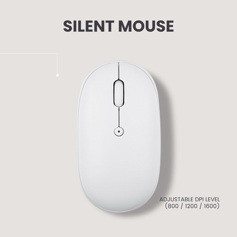 PERIDUO-610 W - Wireless White Scissor Key Combo Quiet Keys and Click. Silent mouse with adjustable dpi 800 / 1200 / 1600.