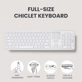 PERIDUO-610 W - Wireless White Scissor Key Combo Quiet Keys and Click. 100% chiclet keyboard with scissor switch is anti-fingerprint and thin as a magazine.