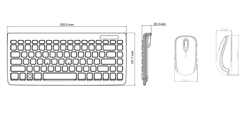 PERIDUO-707 W PLUS - Wireless White Mini Combo (75% keyboard). Keyboard dimensions: 32.05 x 14.17 x 2.53 cm.