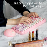 PERIDUO-713 PK - Wireless Vintage Pink Mini Combo (75% keyboard) with retro/vintage typewriter round keys