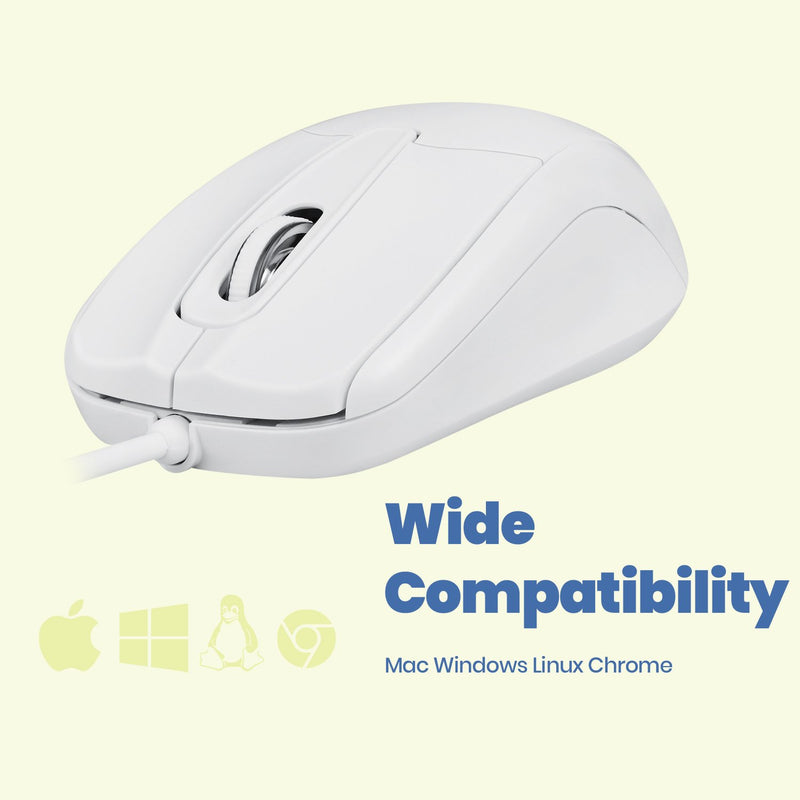 PERIMICE-209 W U - Wired White USB Mouse has a wide compatibility with mac, windows, linux and chrome.