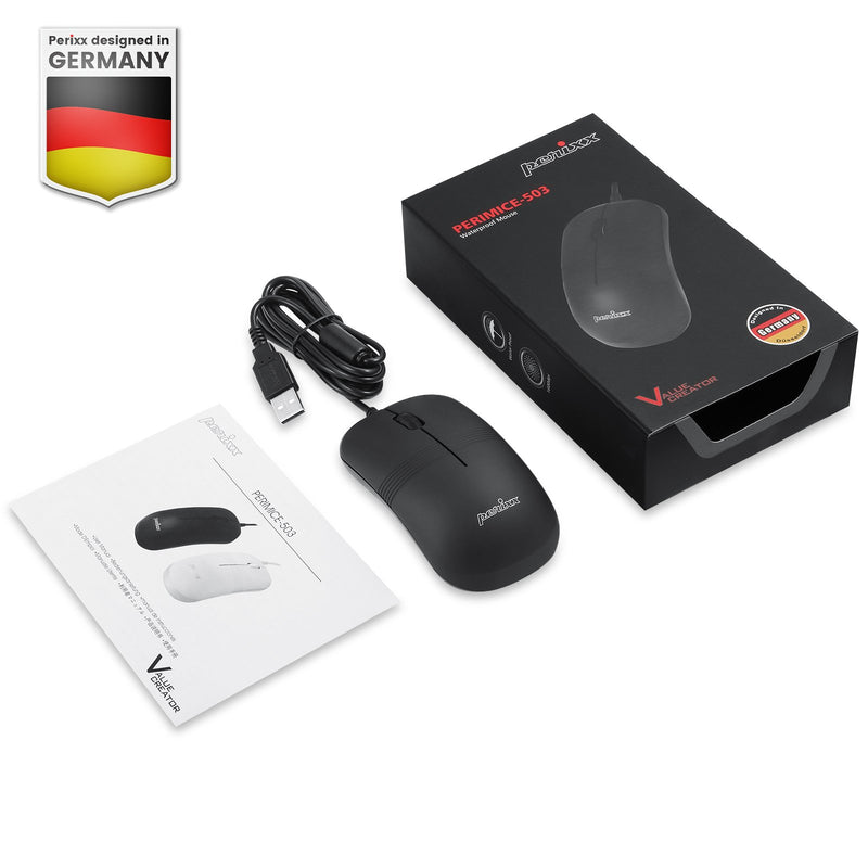 PERIMICE-503 B - Wired Waterproof Mouse with package and user manual