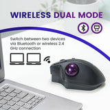 PERIMICE-720 - Wireless Bluetooth Ergonomic Vertical Trackball Mouse. Wireless dual mode: switch between two devices via bluetooth or wireless 2.4 GHz connection.