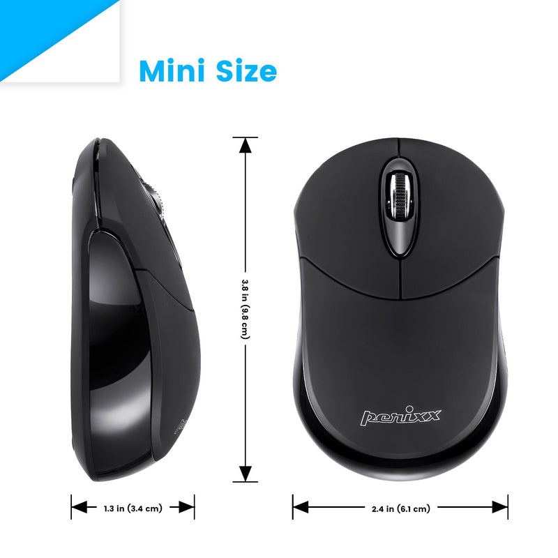 PERIMICE-802 B - Bluetooth Mini Mouse 1000 DPI. Mini portable size of 3.8 x 2.4 x 1.3 inchs (9.8 x 6.1 x 3.4 cm)