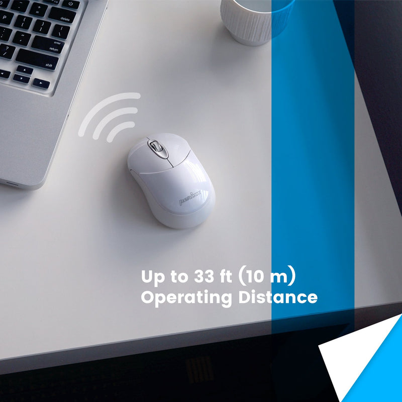 PERIMICE-802 W - Bluetooth White Mini Mouse 1000 DPI. Up to 33 ft (10m) operating distance.
