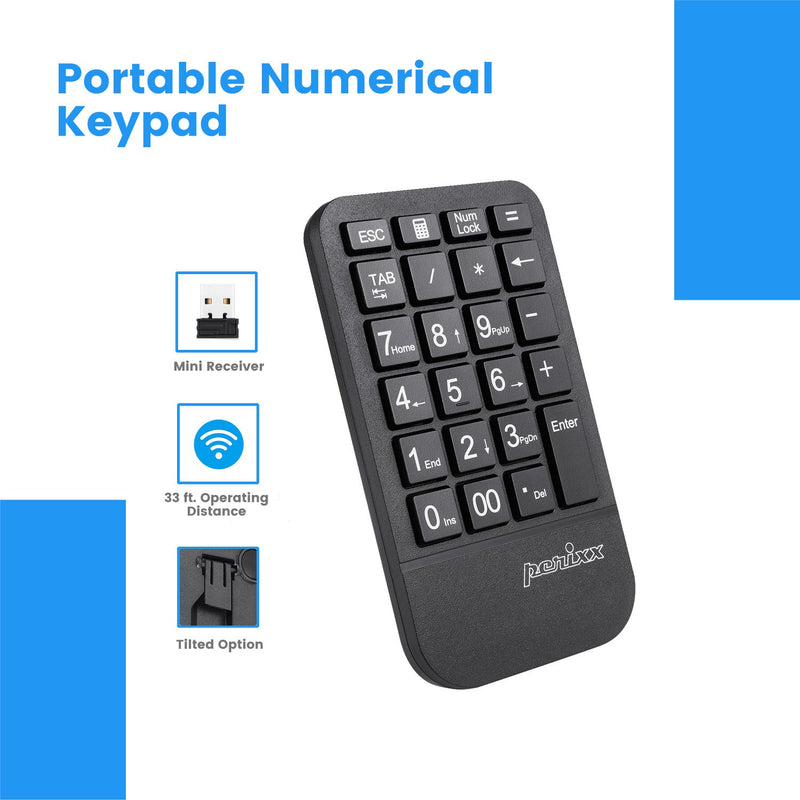 PERIPAD-705 - Wireless Numeric Keypad with Palm Rest Large Print Letters. Portable size with 33 ft. operating distance.