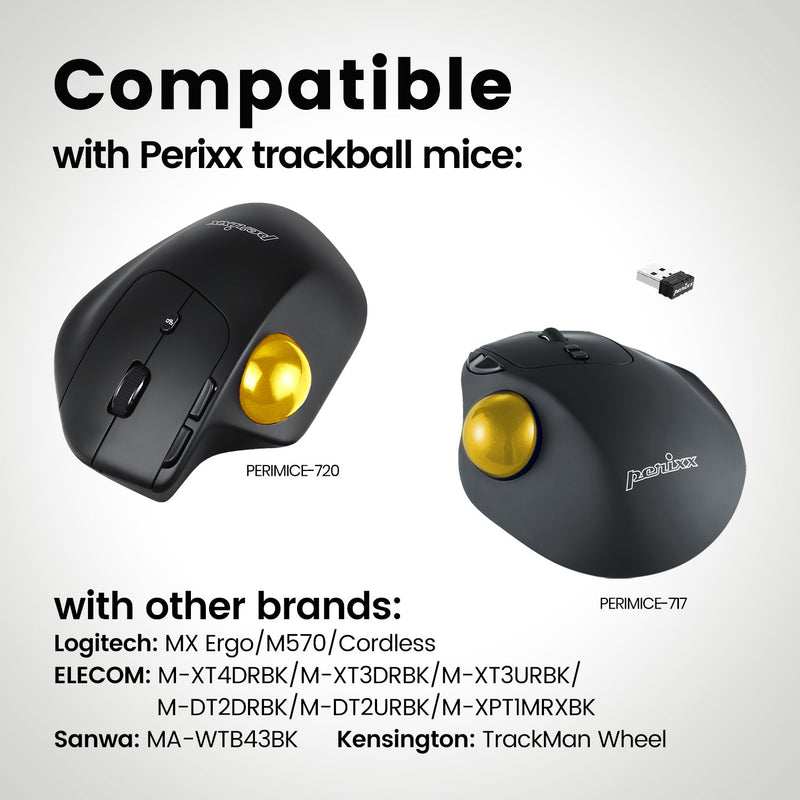 PERIPRO-303 GGO - Glossy Gold 34mm Trackball. Wide compatibility with products from Perixx and also other brands.