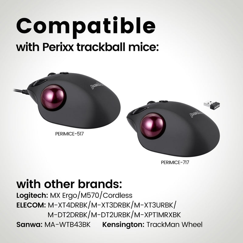 PERIPRO-303 GR - Glossy Red 34mm Trackball. Wide compatibility with products from Perixx and also other brands.