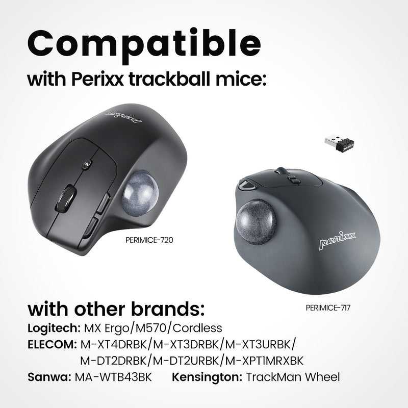 PERIPRO-303 GSL - Glossy Silver 34mm Trackball. Wide compatibility with products from Perixx and also other brands.