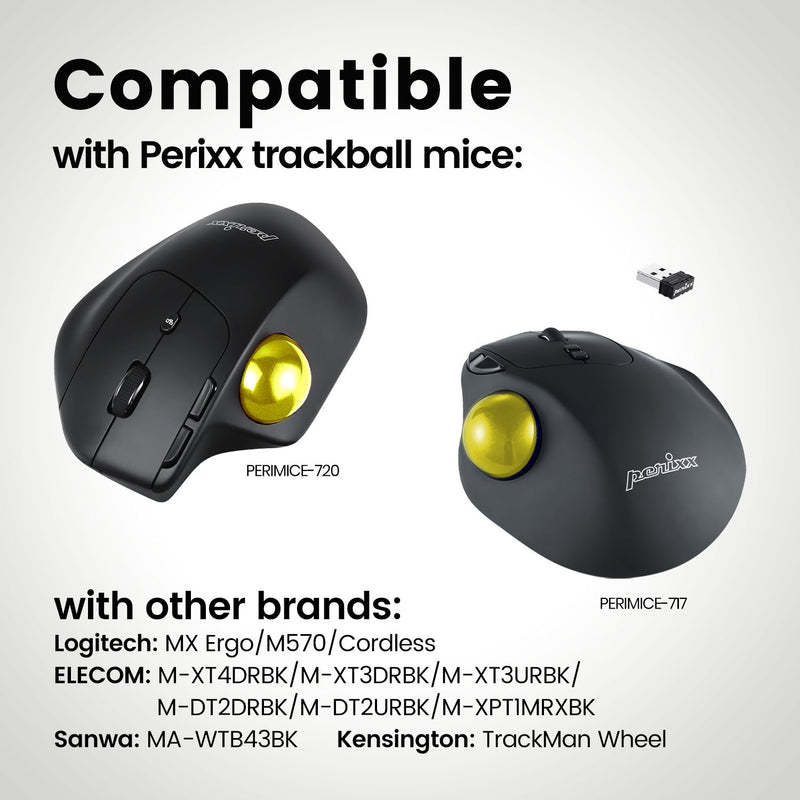 PERIPRO-303 GYL - Glossy Yellow 34mm Trackball. Wide compatibility with products from Perixx and also other brands.