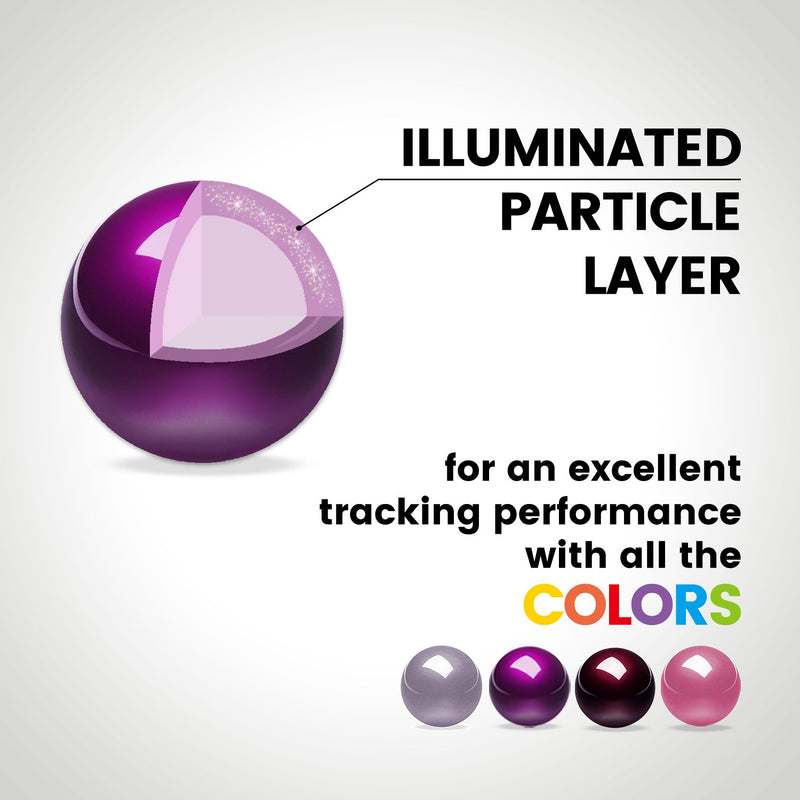 PERIPRO-303 X4A - Glossy 34mm Trackball Pack (Red, Purple, Pink, Lavender). Illuminated partible layer for an excellent tracking performance with all the colors.