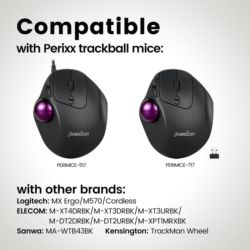 PERIPRO-303 X4A - Glossy 34mm Trackball Pack (Red, Purple, Pink, Lavender). Wide compatibility with products from Perixx and also other brands.
