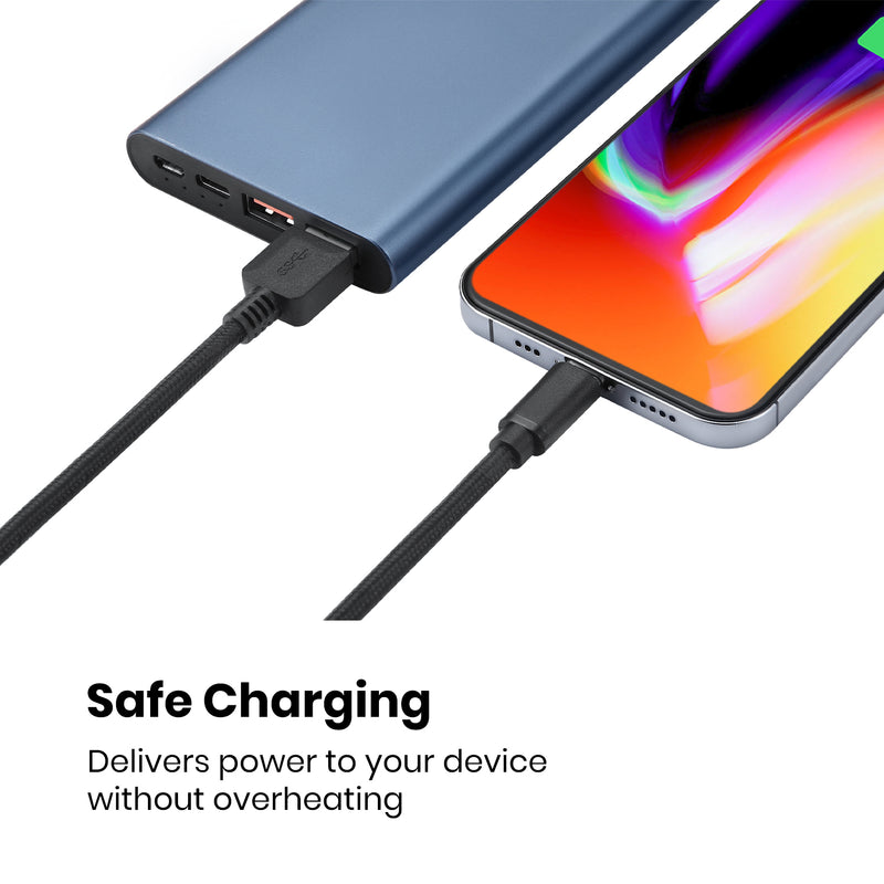 PERIPRO-407 - USB-C to USB-A Braided Cable Adapter High Speed Transfer. Safe charging delivers power to your device without overheating.